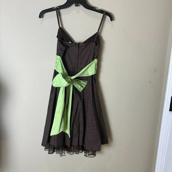VINTAGE Speechless Party Dress Brown Polka Dots with Sash Tulle   - size small - Picture 6 of 12